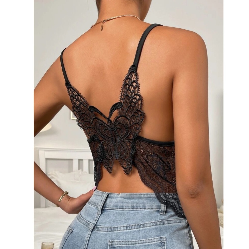 Butterfly Back Black Lace Cami Top - Picture 5 of 7